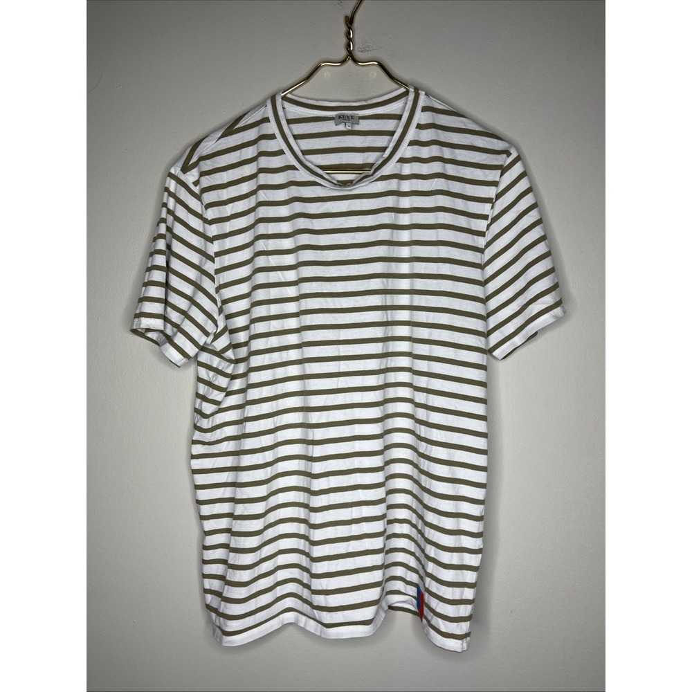 Mens Kule White Green Stripe Crewneck Short Sleeve Cotton T-shirt Small S